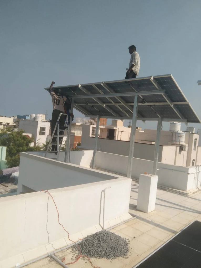 Completed rooftop solar plant with raised mounting structure